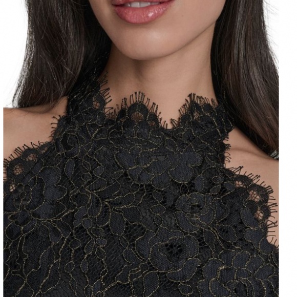 Eliza J Black Lace High Neck Sheath Midi Dress Size 4 - Picture 4 of 16